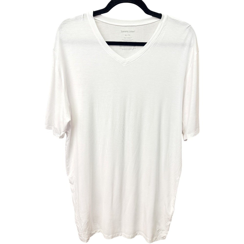 Tommy John Second Skin Stay Tucked V-Neck Undershirt White XL Mens Short Sleeve
